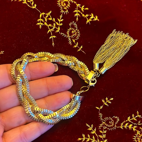 Gold Braided Fluid Bracelet with Tassels - Picture 5 of 7